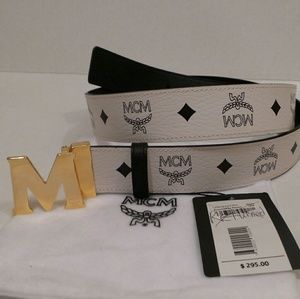 Like New With Tags White Monogram Belt Gold